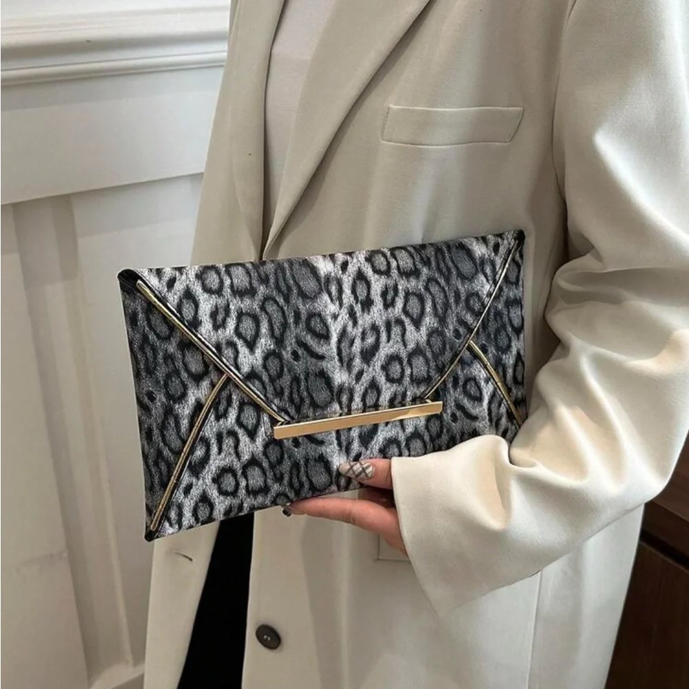 Leopard Print Clutch with Gold Accents - Picture 3 of 8